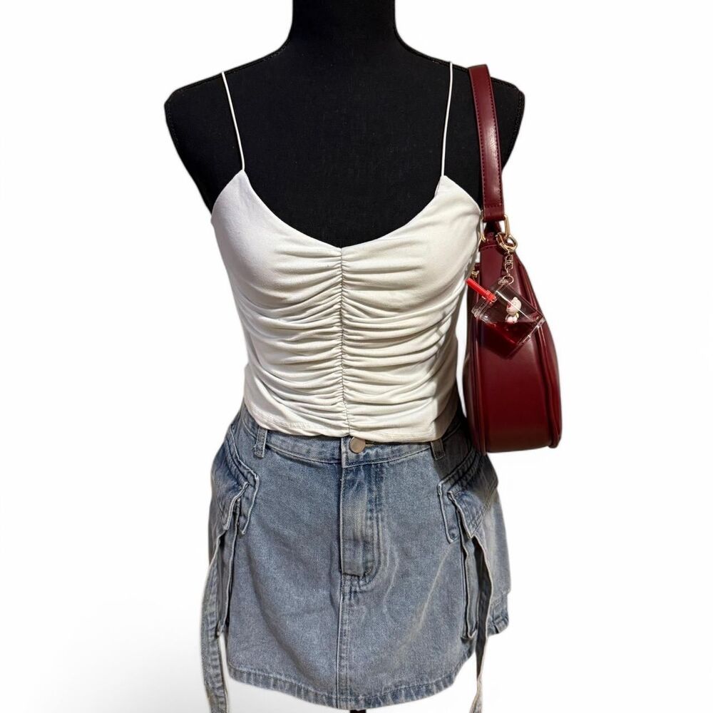 Women's Brown and White Top